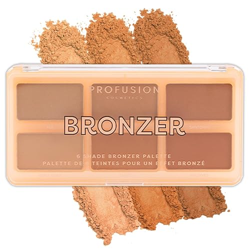 Profusion Cosmetics 6 Shades Bronzer Palette - Matte & Shimmer Finishes for Natural Definition, Buildable & Blendable Powder for Face Sculpting