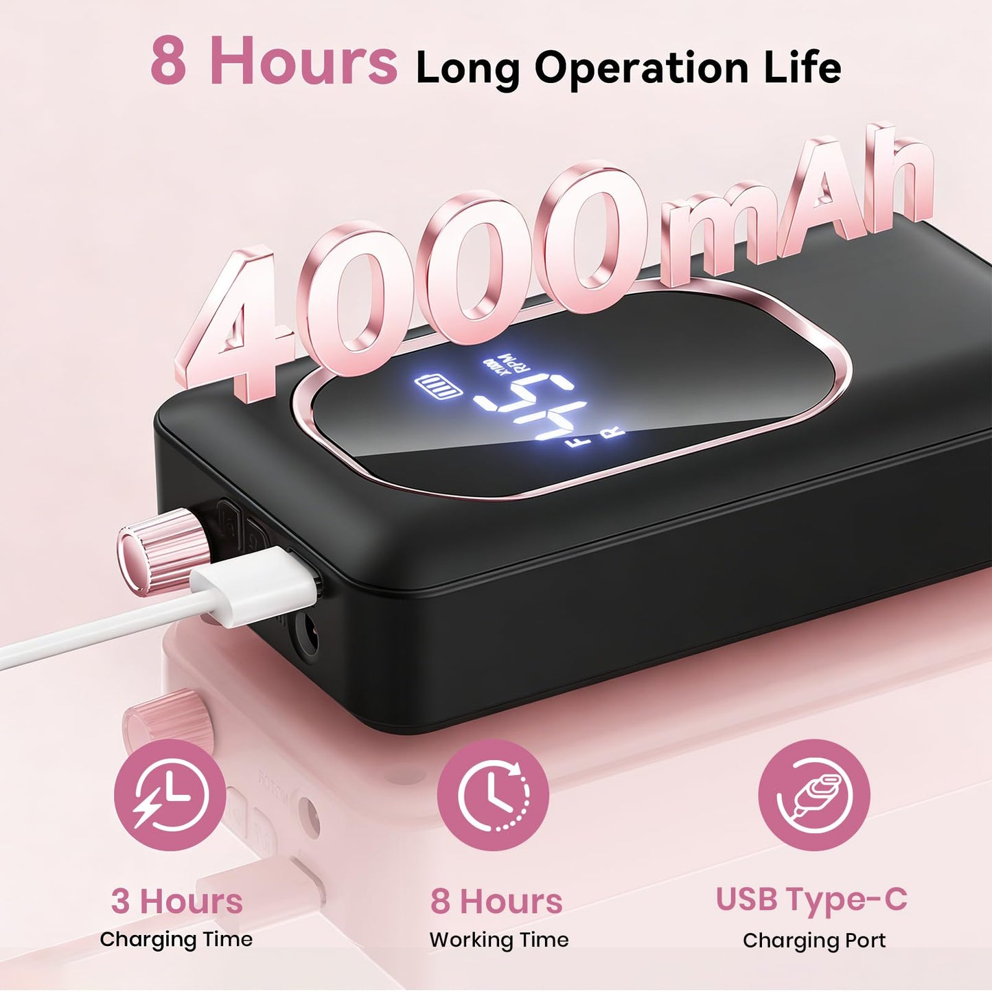 Professional Electric Nail Drill 45000RPM, Portable Nail File for Acrylic Gel Nails, Cordless Rechargeable Salon-Grade Ultra Power Nail Drill Kit Beauty and Personal Care Hoxida