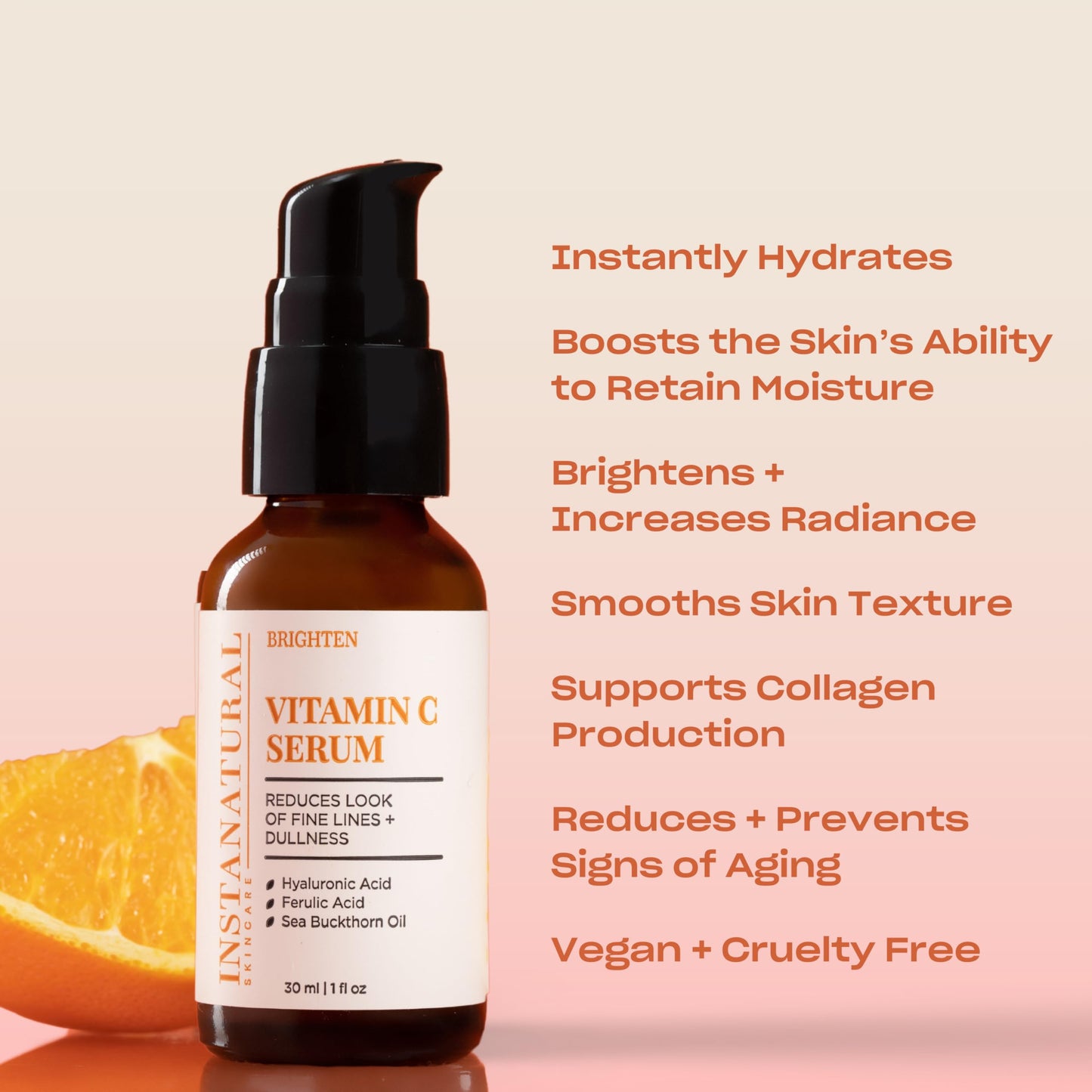 InstaNatural Vitamin C Face Serum, Brightens, Hydrates and Reduces Signs of Aging, with Vitamin C, Hyaluronic and Ferulic Acid, 1 FL Oz Beauty & Personal Care InstaNatural