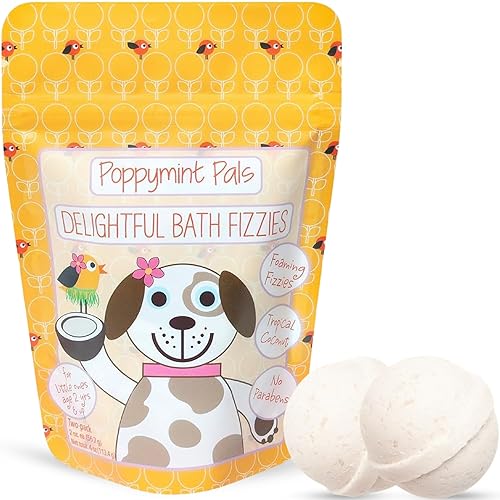 Poppymint Pals Foaming Bath Fizzies (Tropical Coconut) - Phthalate-Free Natural Foaming Premium Bath Bombs with Epsom Salt, Coconut Oil - Hydration…