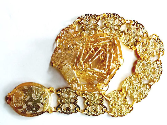 PunPund Belt Thai Gold Plate Vintage Women Thailand Costume Wedding Traditional Chain Fashion Dress Dance Ram Thai Length 40-41 Inches 1 Piece