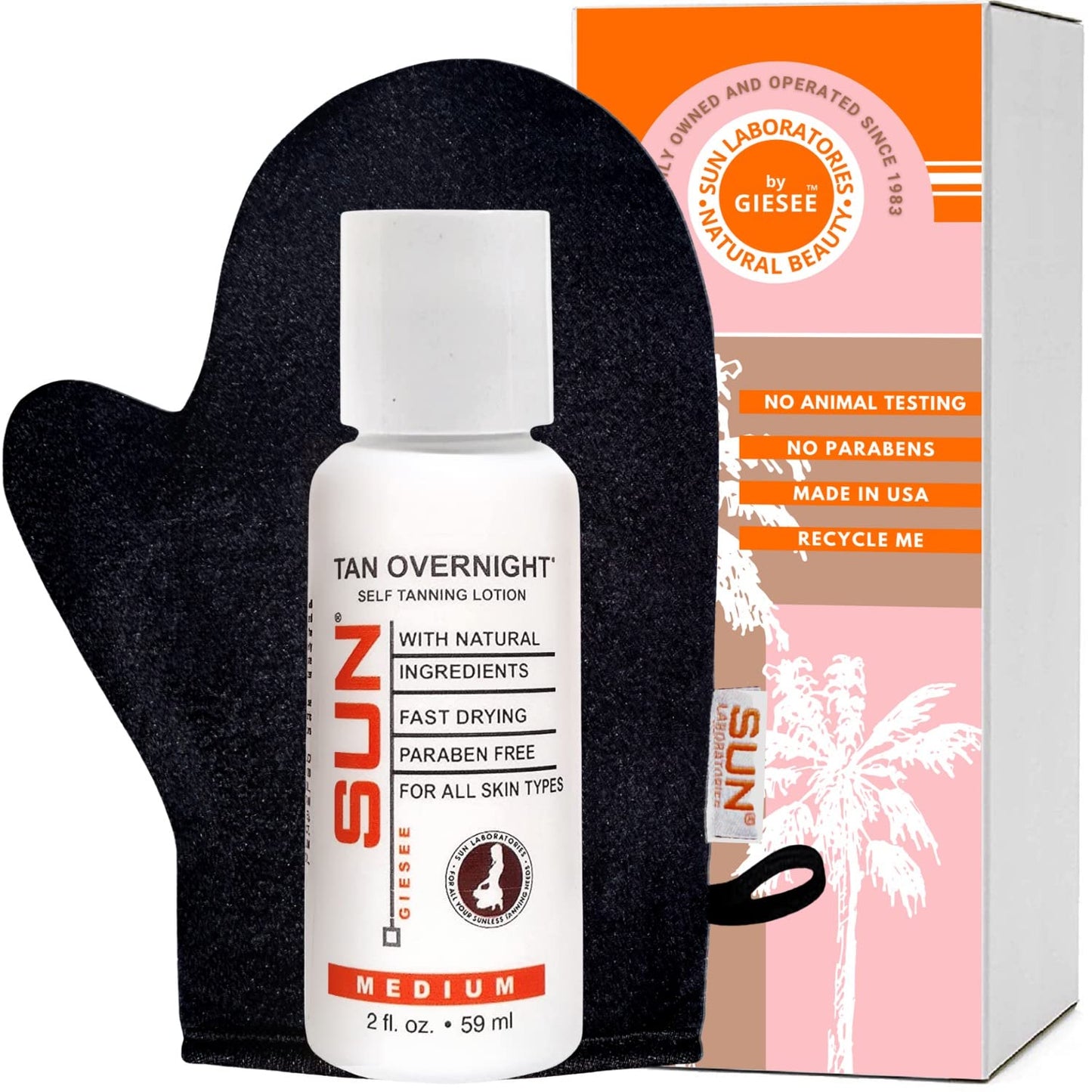 Sun Laboratories By Giesee Tanning Mitt Plus Tan Overnight Self Tanner 2 oz - Self Tanning Lotion, Medium Tone Self Tanner, Organic Sunless Tanning