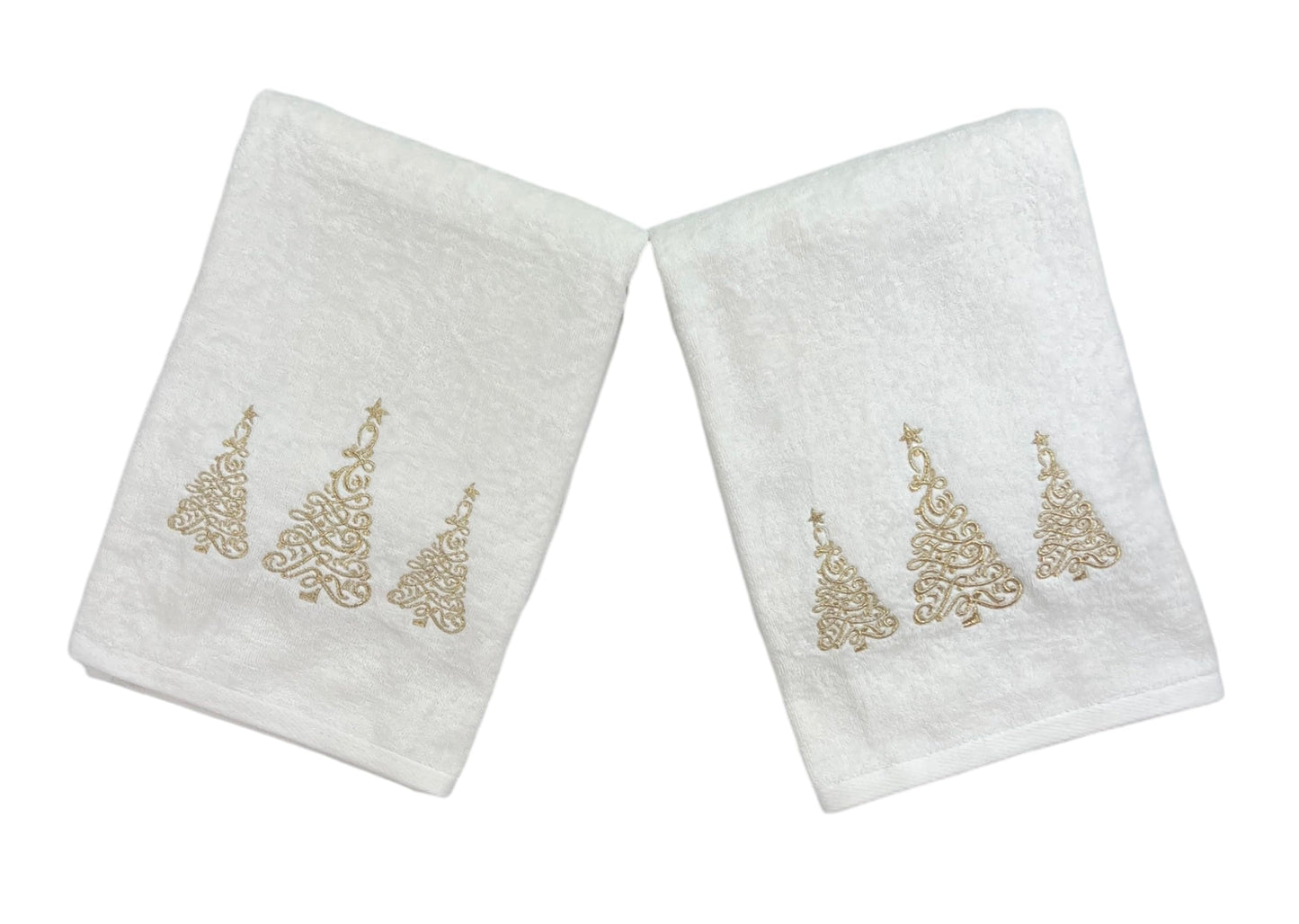 Serafina Home Luxury Holiday Christmas Winter Gold Tree Bath Towels, Embroidered Gold on White Plush Velour Terry 100% Cotton, Set of 2, Measures 54"…