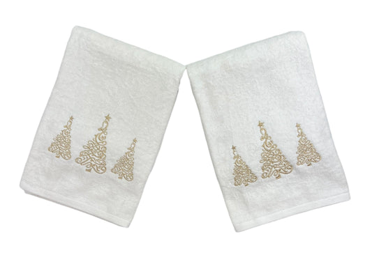 Serafina Home Luxury Holiday Christmas Winter Gold Tree Bath Towels, Embroidered Gold on White Plush Velour Terry 100% Cotton, Set of 2, Measures 54"…