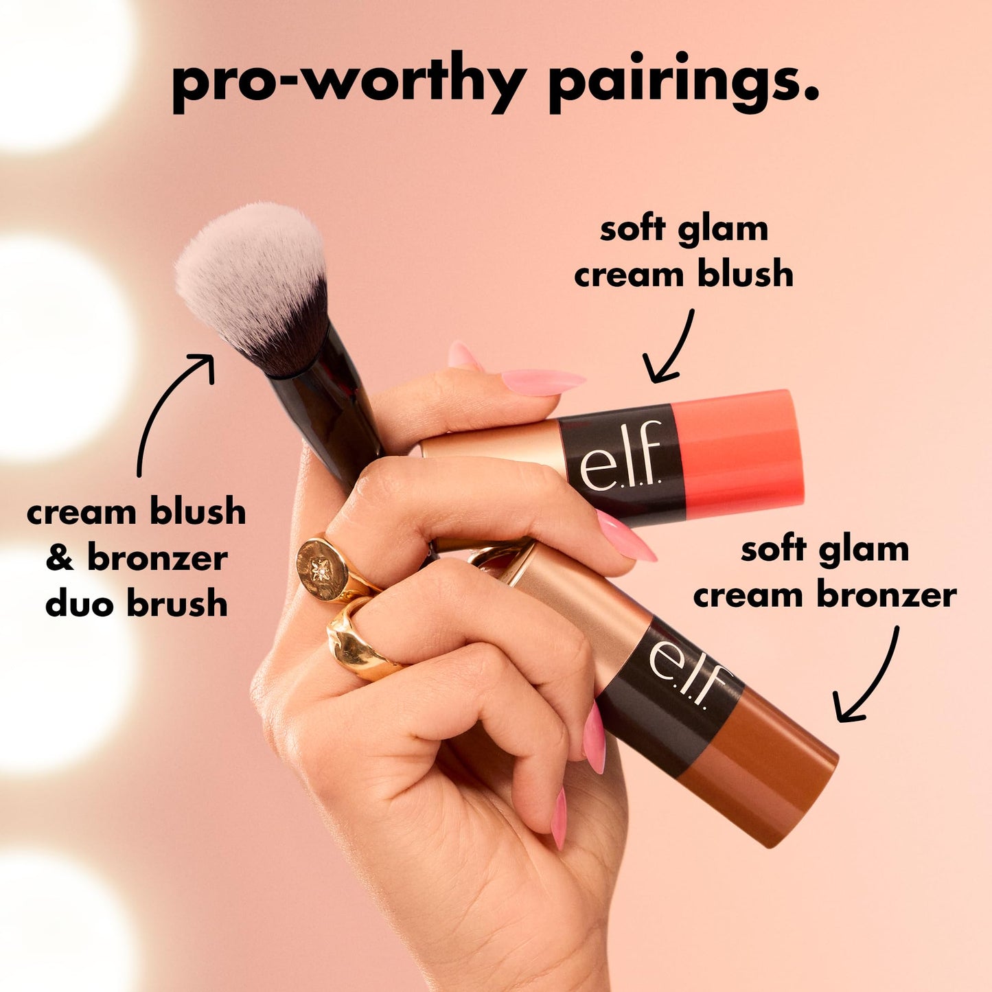 e.l.f. Cream Blush & Bronzer Duo Brush, 2-in-1 Makeup Brush for Blending & Layering Cream Formulas, Creates Seamless Glow, Vegan & Cruelty-Free Beauty and Personal Care e.l.f.