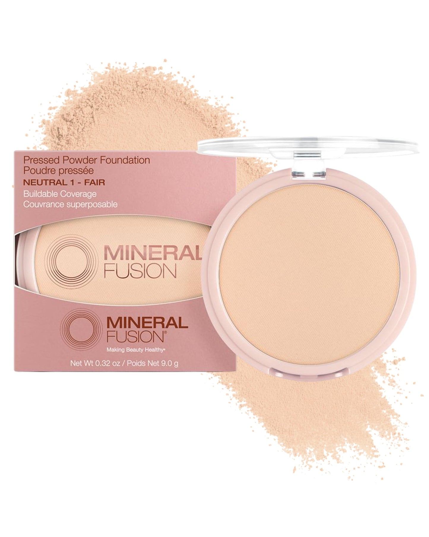 Mineral Fusion Pressed Powder Foundation - Matte Finish Face Powder for Fair Skin with Peachy Undertones - Age Defying Foundation Makeup - Talc Free, Hypoallergenic, Cruelty-Free (Neutral 1)