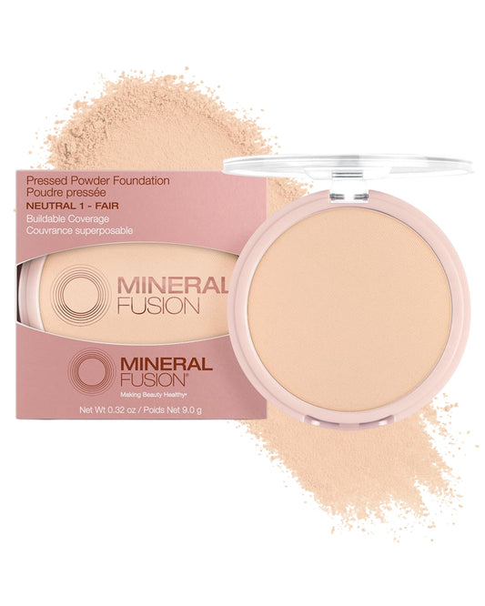 Mineral Fusion Pressed Powder Foundation - Matte Finish Face Powder for Fair Skin with Peachy Undertones - Age Defying Foundation Makeup - Talc Free, Hypoallergenic, Cruelty-Free (Neutral 1)