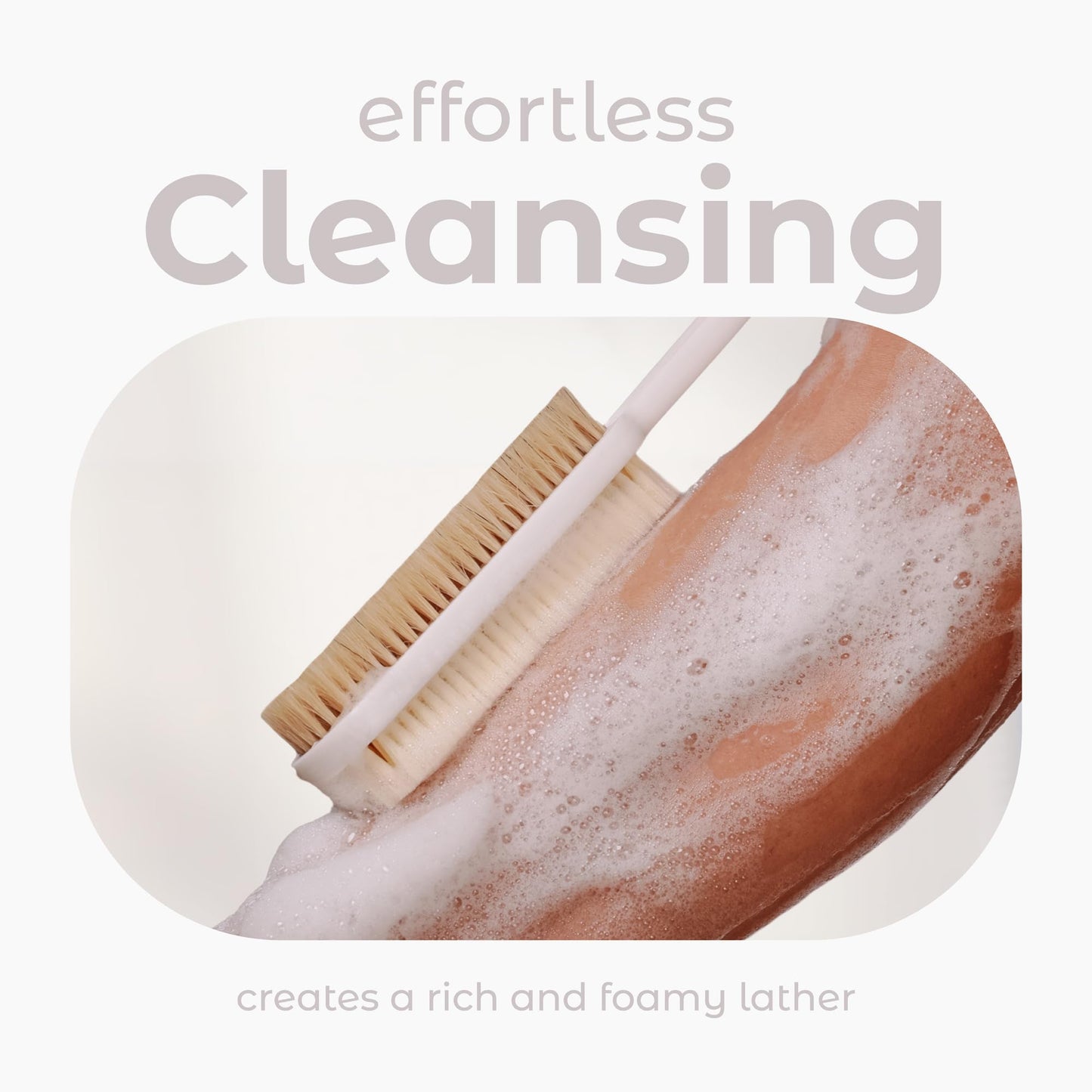 MainBasics Back Scrubber for Shower, Long Handle Body Brush with Dual-Sided Exfoliating and Soft Bristles, 15.75 Inch (White)
