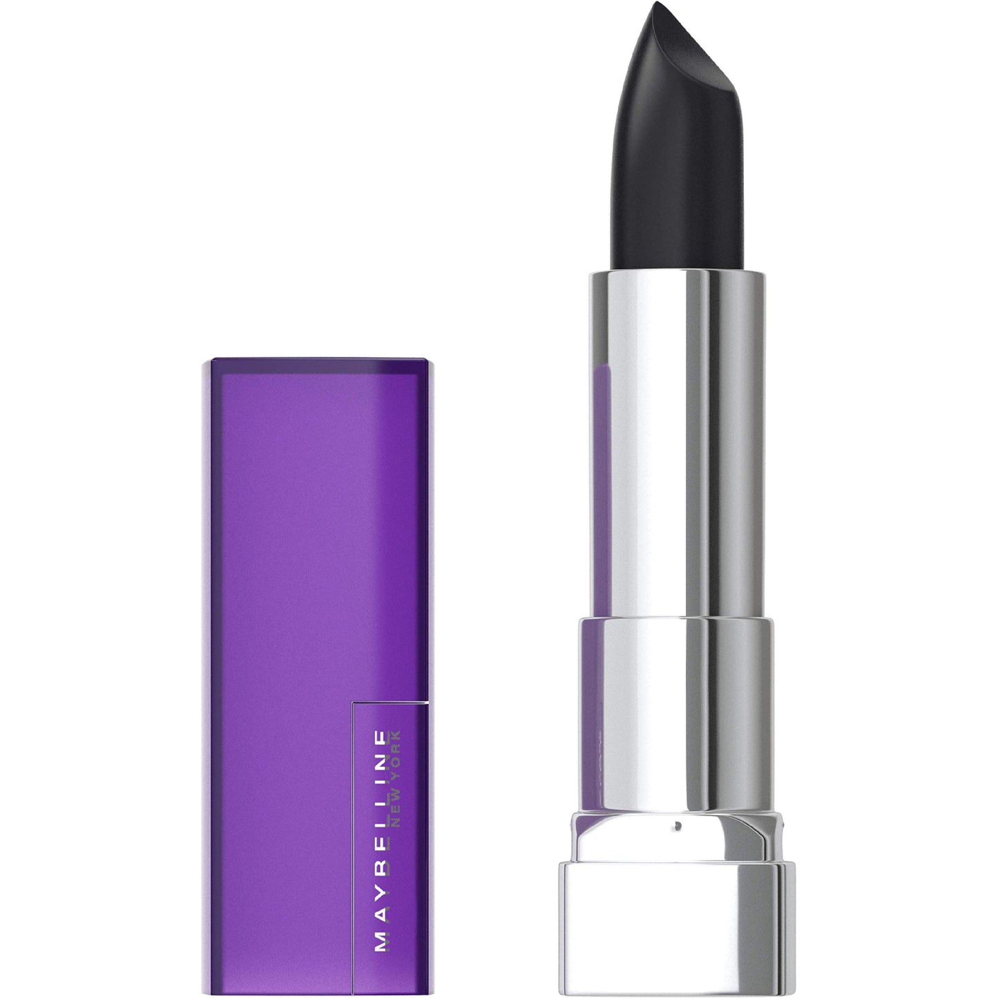 Maybelline Color Sensational Lipstick, Lip Makeup, Matte Finish, Hydrating Lipstick, Nude, Pink, Red, Plum Lip Color, Pitch Black, 0.15 oz; (Packaging
