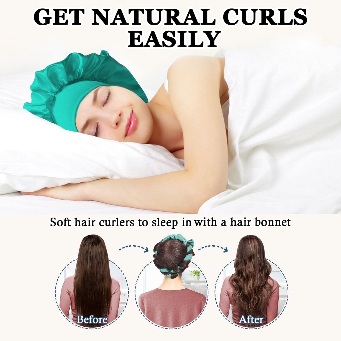 Gwabee No Heat Overnight Curl Headband, 70" Soft Ribbon Wrap for Long Hair, 9 PCS Hair Curling Rods Set - Blue Green Beauty and Personal Care Gwabee