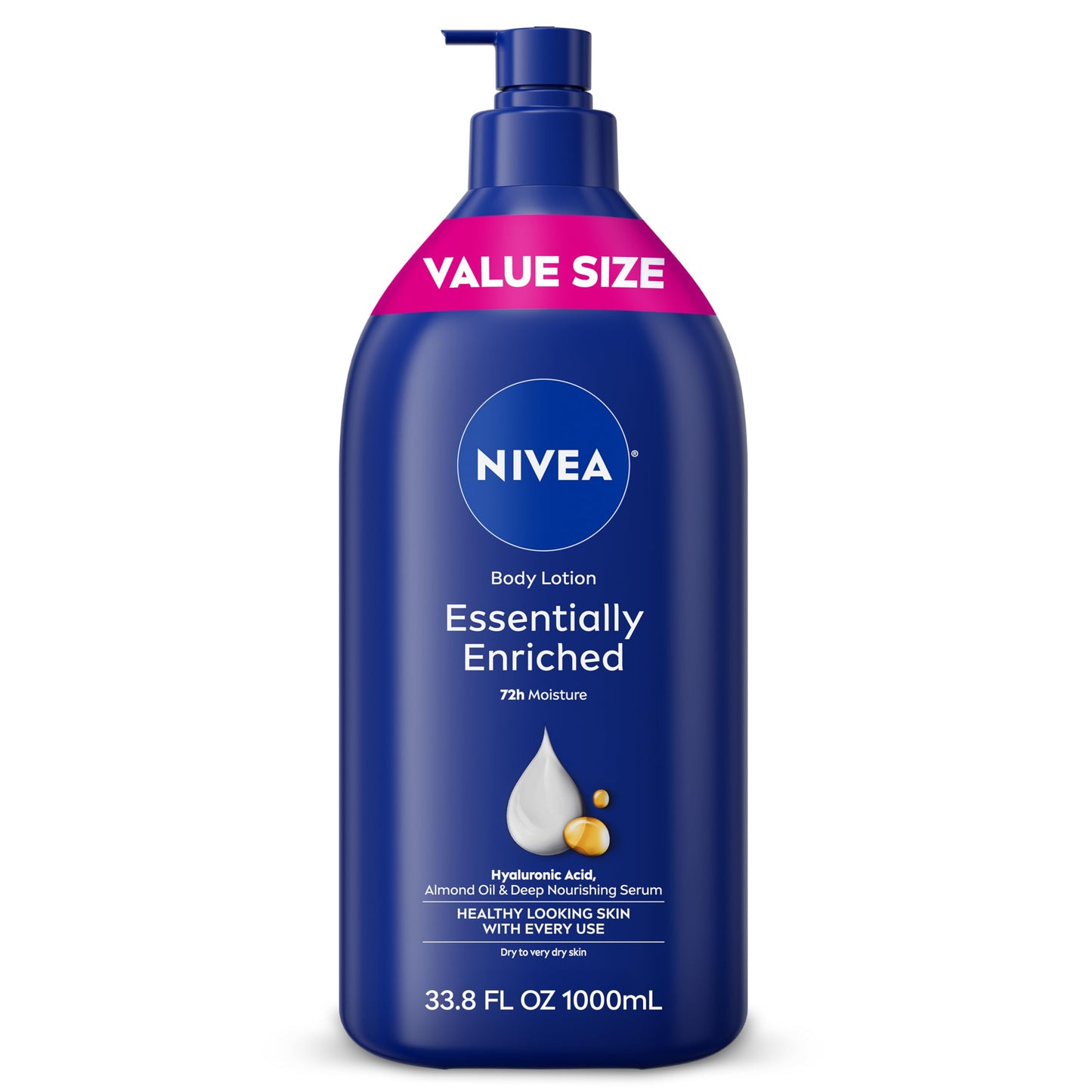 NIVEA Essentially Enriched Body Lotion for Very Dry Skin with Hyaluronic Acid, Almond Oil and Deep Nourishing Serum, 72-Hour Body Moisturizer, 33.8 Fl