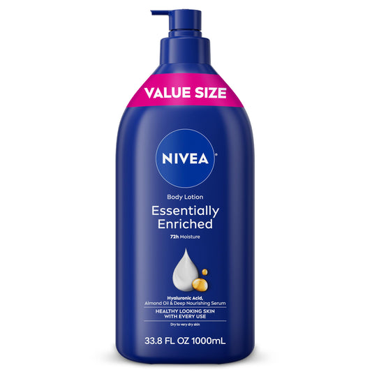 NIVEA Essentially Enriched Body Lotion for Very Dry Skin with Hyaluronic Acid, Almond Oil and Deep Nourishing Serum, 72-Hour Body Moisturizer, 33.8 Fl