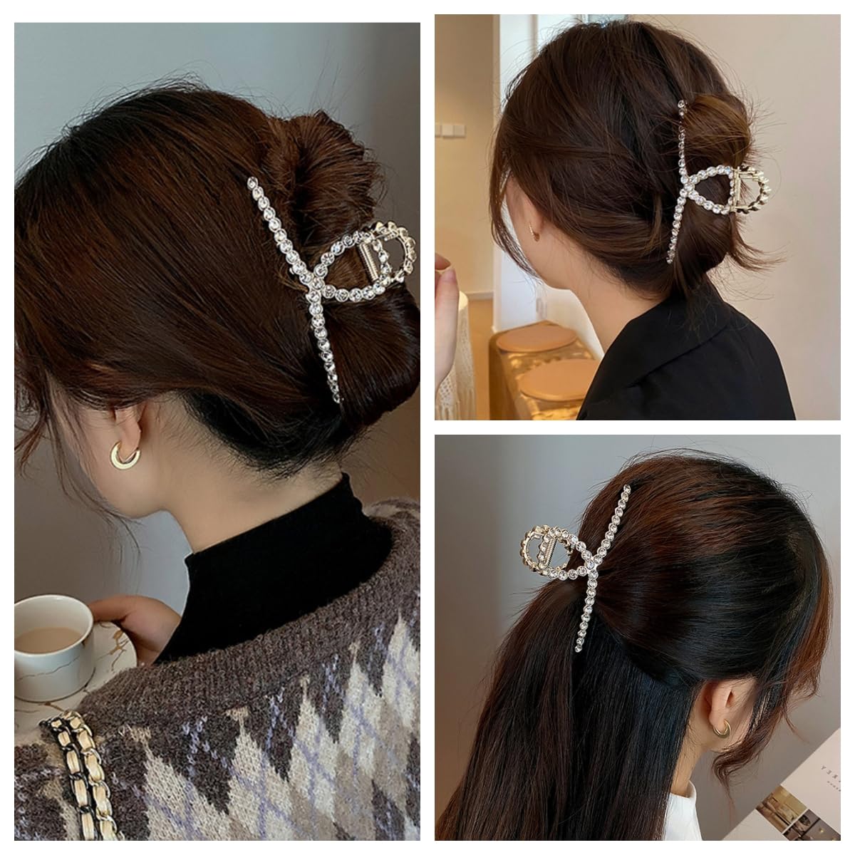 Rhinestone Hair Claw Clips, 4.4 Inch Vintage Metal Imitation Pearl Hair Jaw Clip for Women, Non Slip Hair Clamp Fashion Wedding Party Accessories