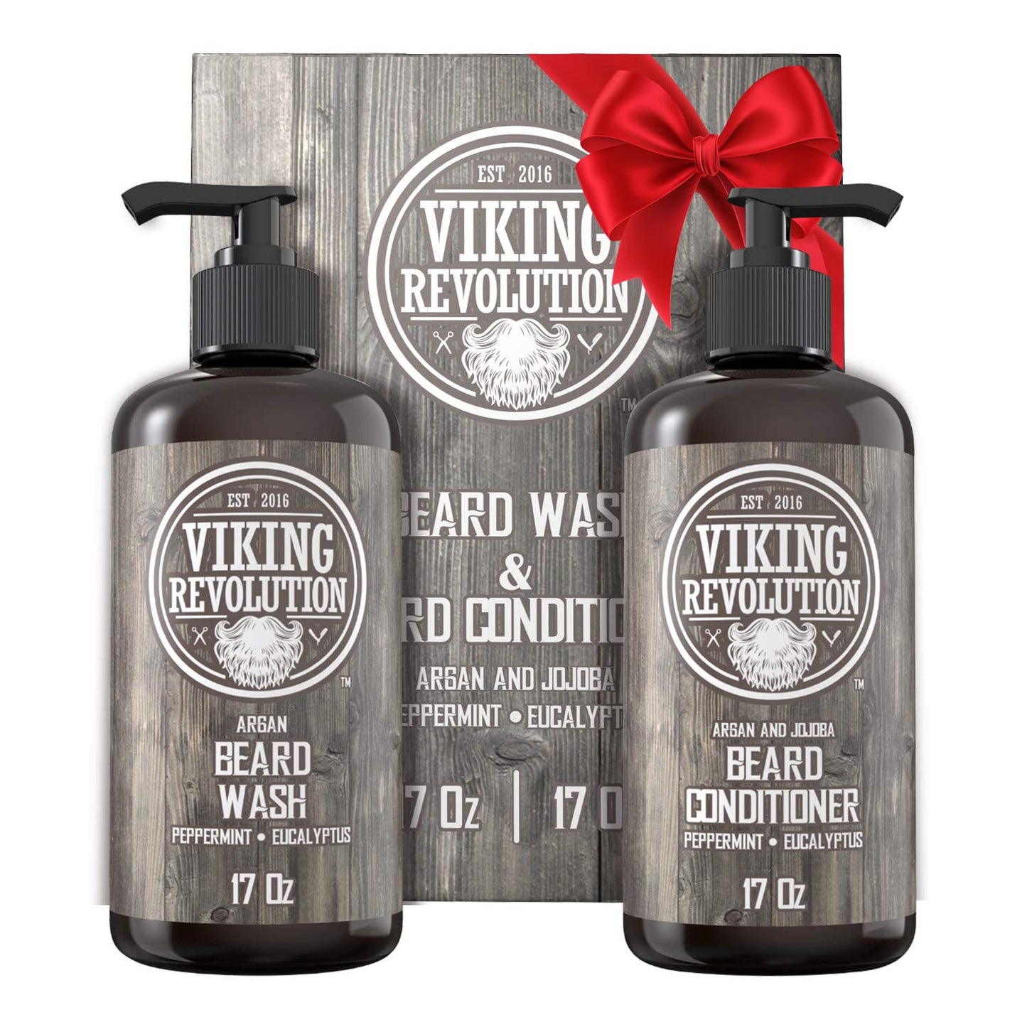 Viking Revolution Beard Wash & Conditioner Set w/Argan & Jojoba Oils - Softens, Smooths & Strengthens Beard Growth - Natural Peppermint and Eucalyptus