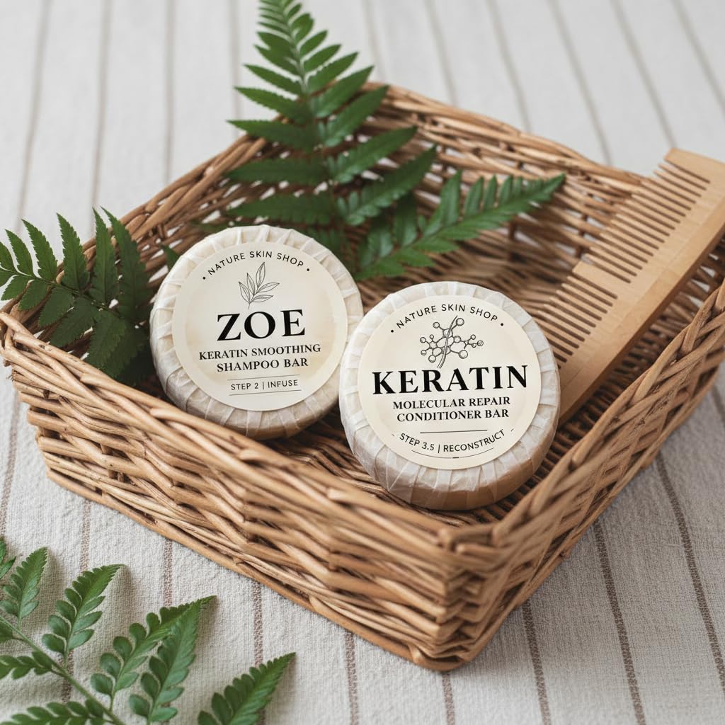 Nature Skin Shop Keratin Shampoo and Conditioner Bar Set - Intense Repair, Hydration & Frizz Control - Sulfate-Free, Vegan, Eco-Friendly Solid Hair