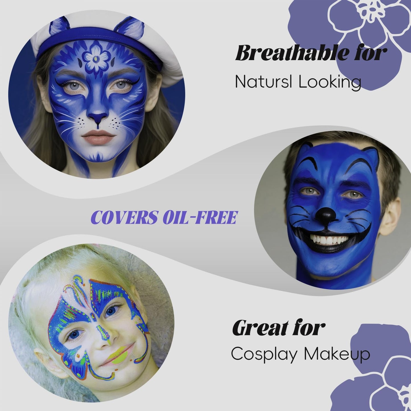 Blue Face Body Paint,Water-based Cream Painting,Blendable Face paint for Halloween Avatar Smurf Mystique Cosplay, Costume, Parties, Stage, Theater
