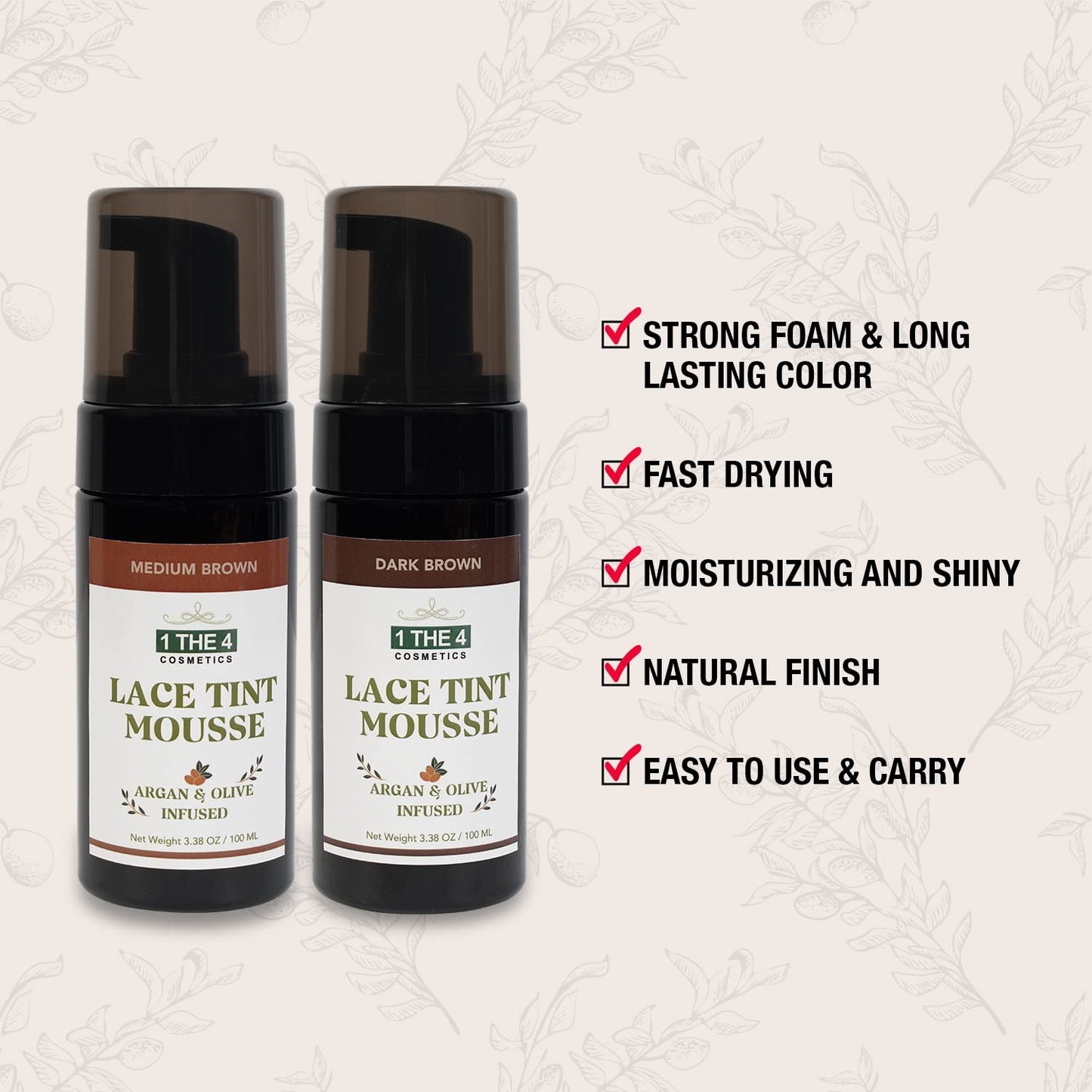 STAR CARE 1 THE 4 Cosmetics Argan & Olive Infused Lace Tint Mousse 3.38oz/ 100ml Concealer Tinted Mousse for Lace Wigs Hair Wigs Perfect Match Your
