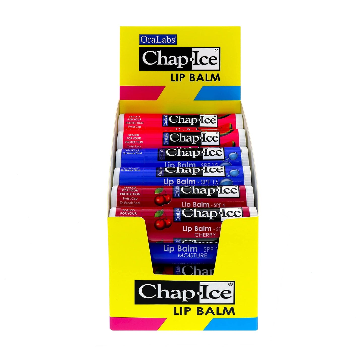 Chap-Ice® | Premium and Traditional Lip Balm for Chapped, Dry, or Windburned Lips | 3 Flavor Assorted (SPF-15) - Cherry, Moisture & Watermelon - 24