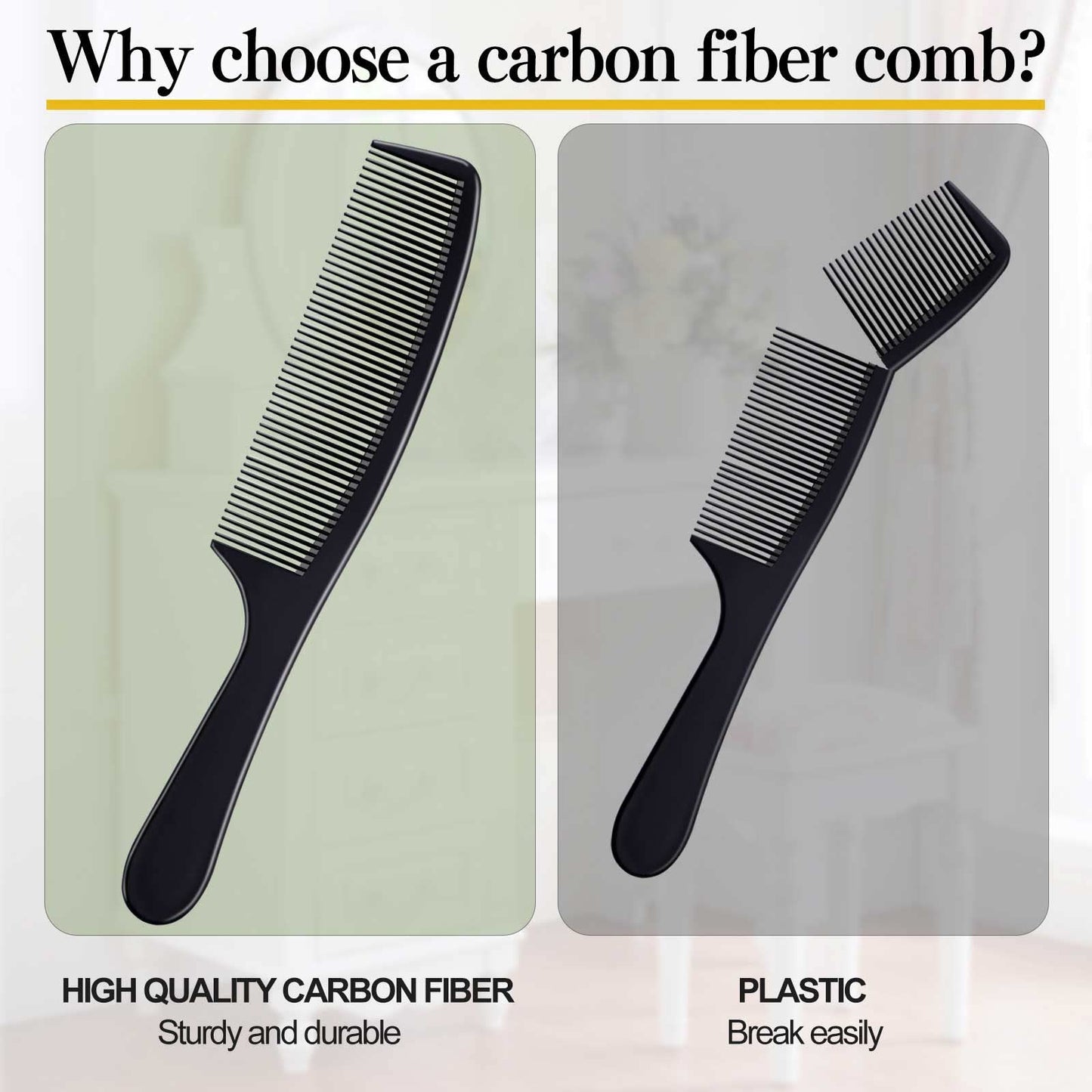 4 Pieces Combs for Women and Man, Premium Black Carbon Fiber Hair Comb Set for Teasing and Parting, Professional Combs for Hair Stylist, Fine and Wide Beauty and Personal Care Bealihelp