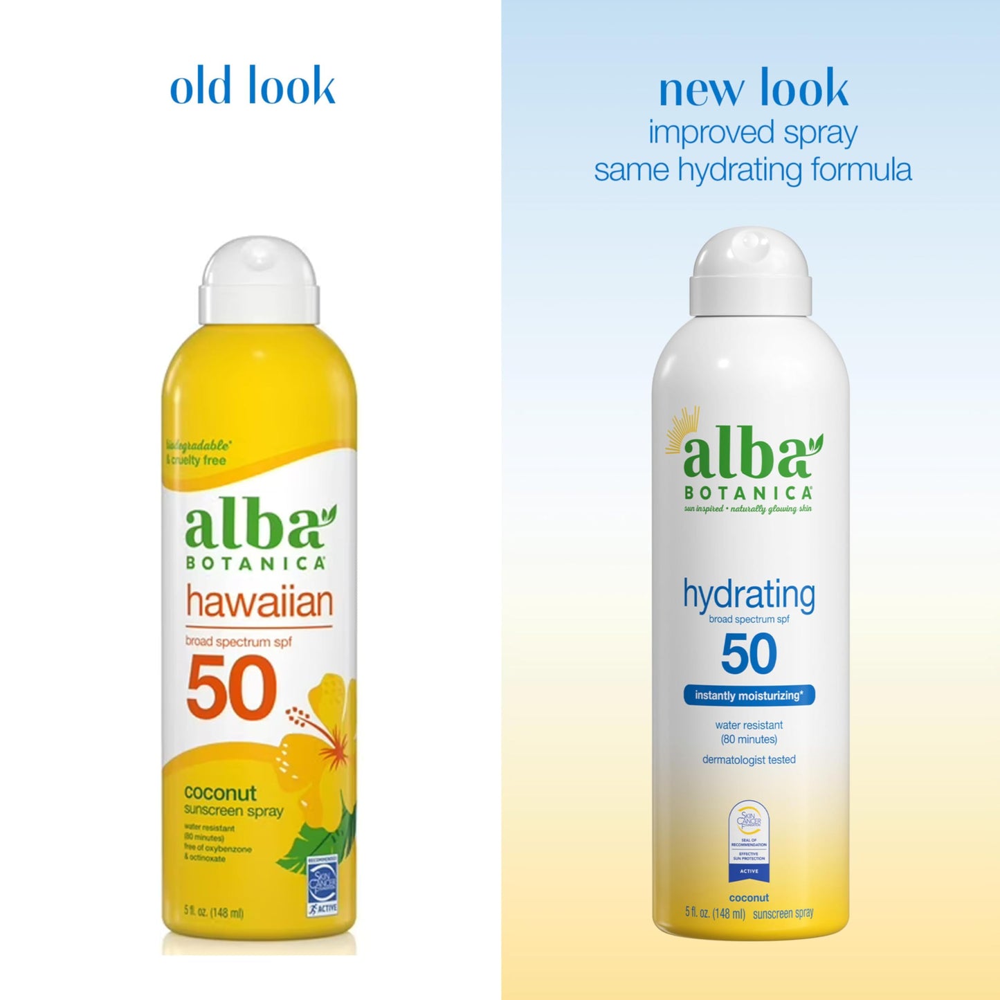 Alba Botanica Sunscreen Spray for Face and Body, Broad Spectrum SPF 50 Sunscreen, Hawaiian Coconut, Water Resistant and Biodegradable, 5 fl. oz.