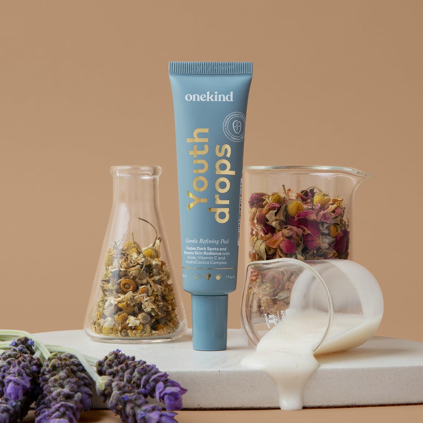 Onekind Youthdrops Night AHA BHA Gentle Resurfacing, Pore Refining, and Fine Lines 20% Exfoliating Serum Peel with Vitamin C, Glycolic Acid