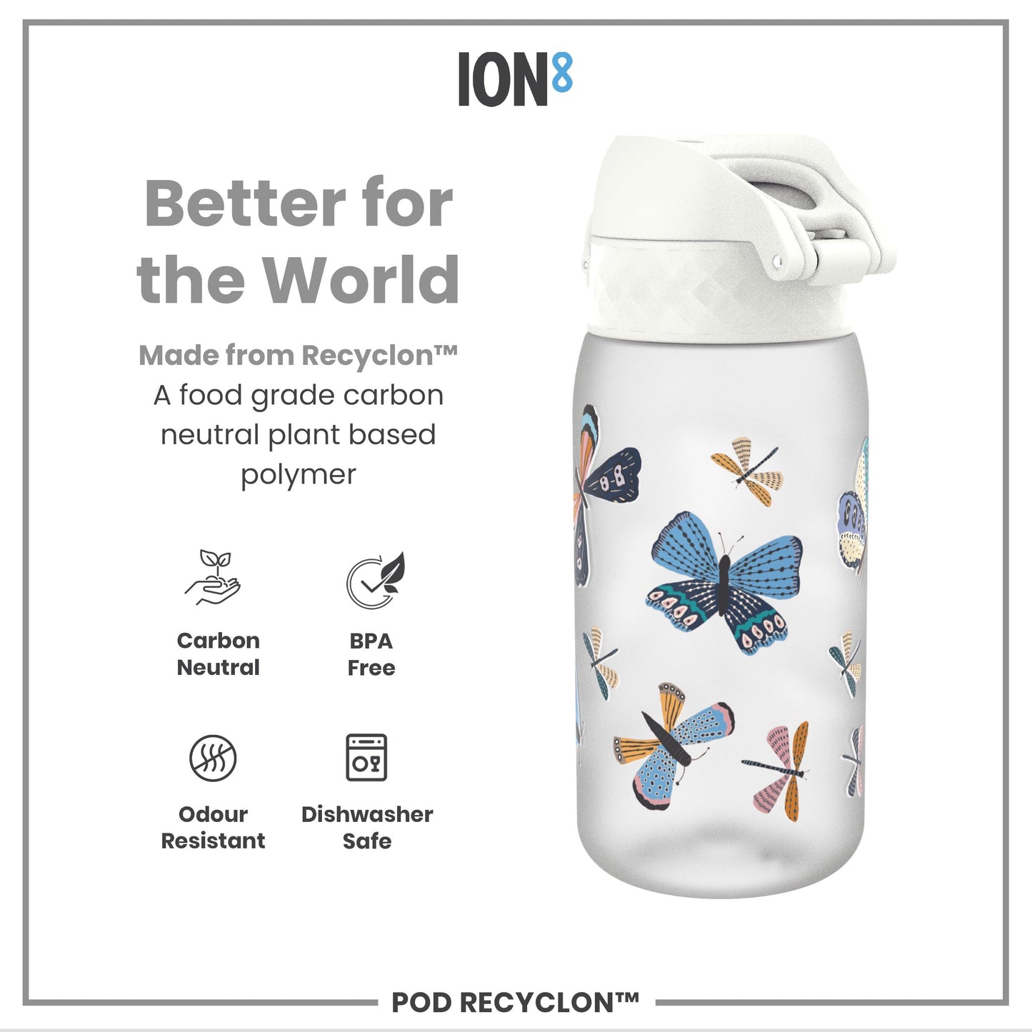 ION8 Small Water Bottle, 350 ml/12 oz, Leak Proof, Easy to Open, Secure Lock, Dishwasher Safe, BPA Free, Carry Handle, Hygienic Flip Cover, Easy