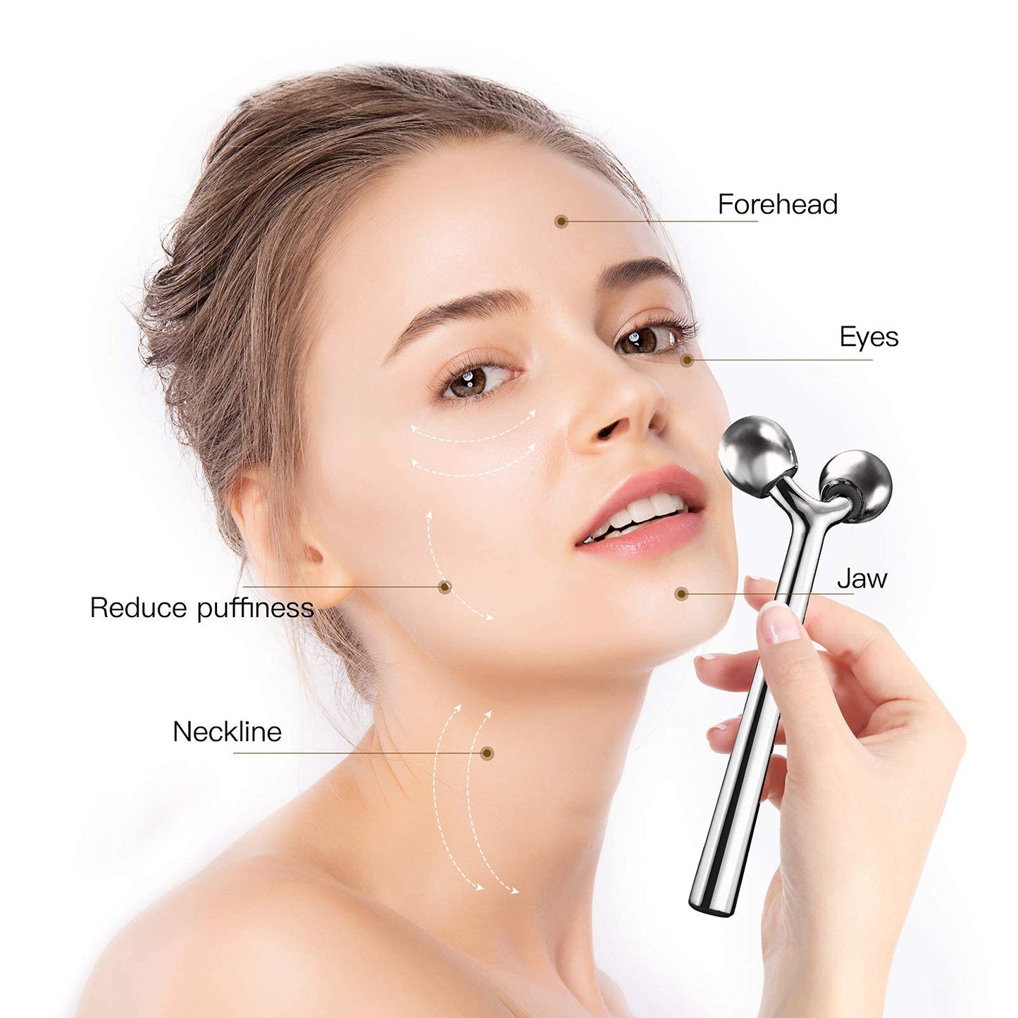 Tekson Faical Roller Massager, 3D Metal Face Massage Tool for Reduce Puffiness, Remove Eye Wrinkles, Face Lift, Increase Firmness, Anti-Aging, Skin
