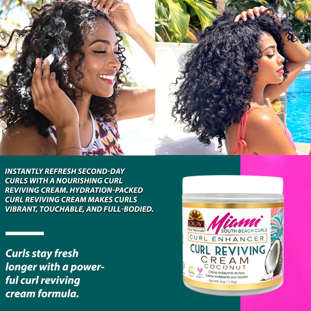 OKAY Miami South Beach Curls Curl Revival Cream 6 oz - Curl Enhancing Styling Cream for Curly, Coily & Wavy Hair, Frizz Control Moisturizing Curl