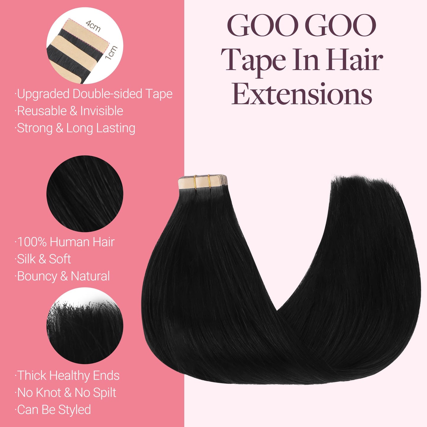 GOO GOO Tape in Hair Extensions Human Hair, 1C Mocha Brown, 16inch 25g 10pcs, Skin Weft Seamless Invisible, Silky Straight with Thick Ends, Remy Human Beauty and Personal Care GOO GOO