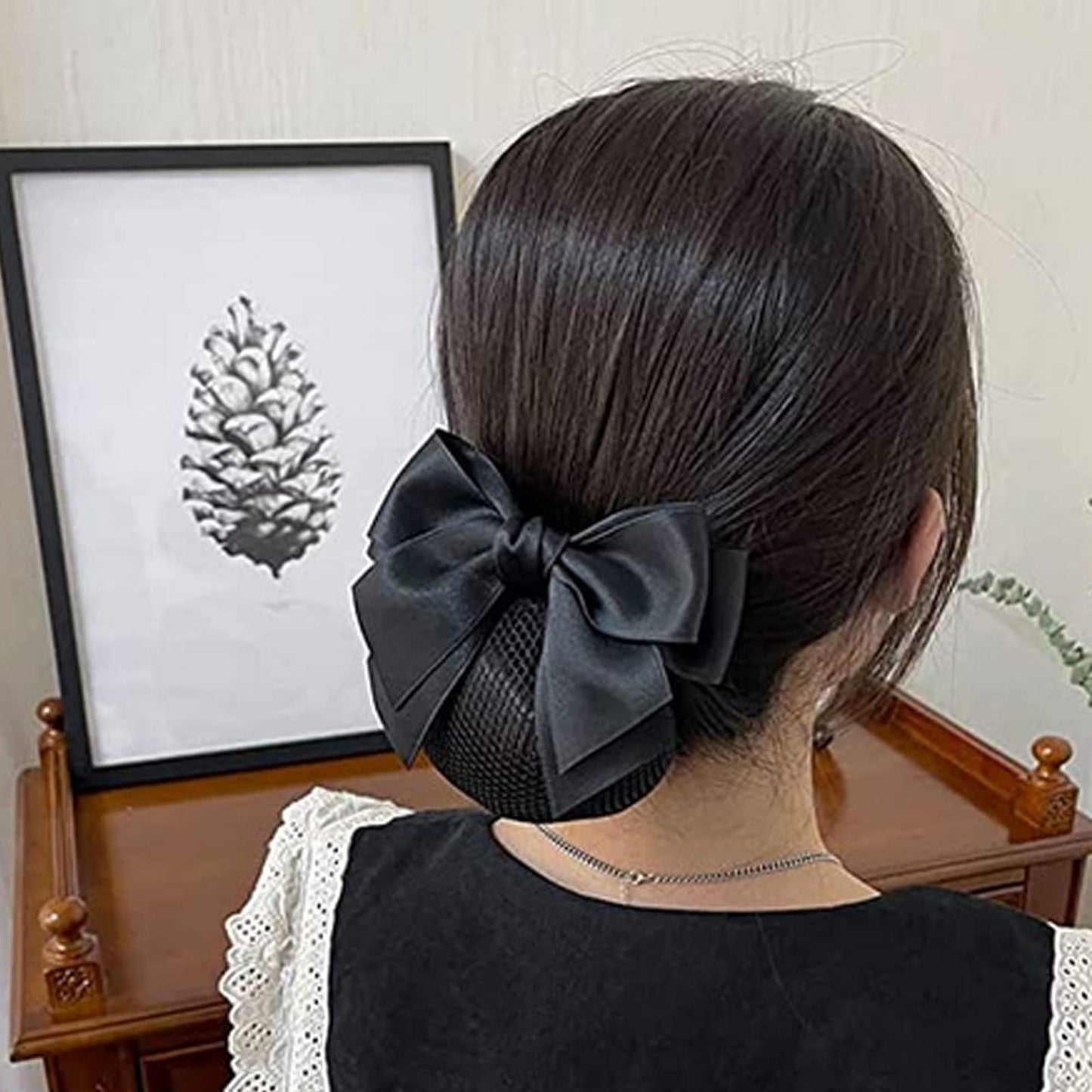 iRIIRIO 4pcs Women Hair Clips with Bowknot Hair Bun Cover Barrettes Net Snood Hairnet Bow (2pcs Blue+2pcs Black)