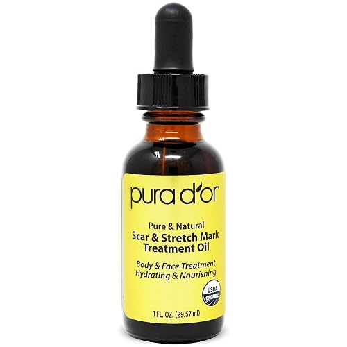 PURA D'OR Organic Scar & Stretch Mark Treatment Oil (1oz) For Skin - With Rosehip, Wheat Germ, Argan, Tamanu, Carrot, Rosemary, Lavender, Geranium Beauty & Personal Care PURA D'OR