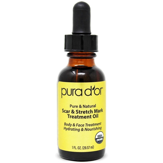 PURA D'OR Organic Scar & Stretch Mark Treatment Oil (1oz) For Skin - With Rosehip, Wheat Germ, Argan, Tamanu, Carrot, Rosemary, Lavender, Geranium Beauty & Personal Care PURA D'OR