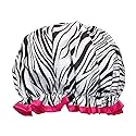 allydrew Reusable Women's Waterproof Shower Caps for Long Hair, Zebra
