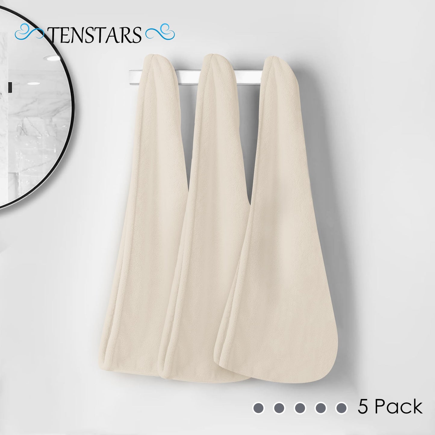 TENSTARS 5 Pack Thicken Microfiber Hair Towel Wrap for Women - Elastic Loop Design - 320GSM Coral Velvet - Quick Dry Hair Turban - 11x28 Inch Beauty and Personal Care TENSTARS