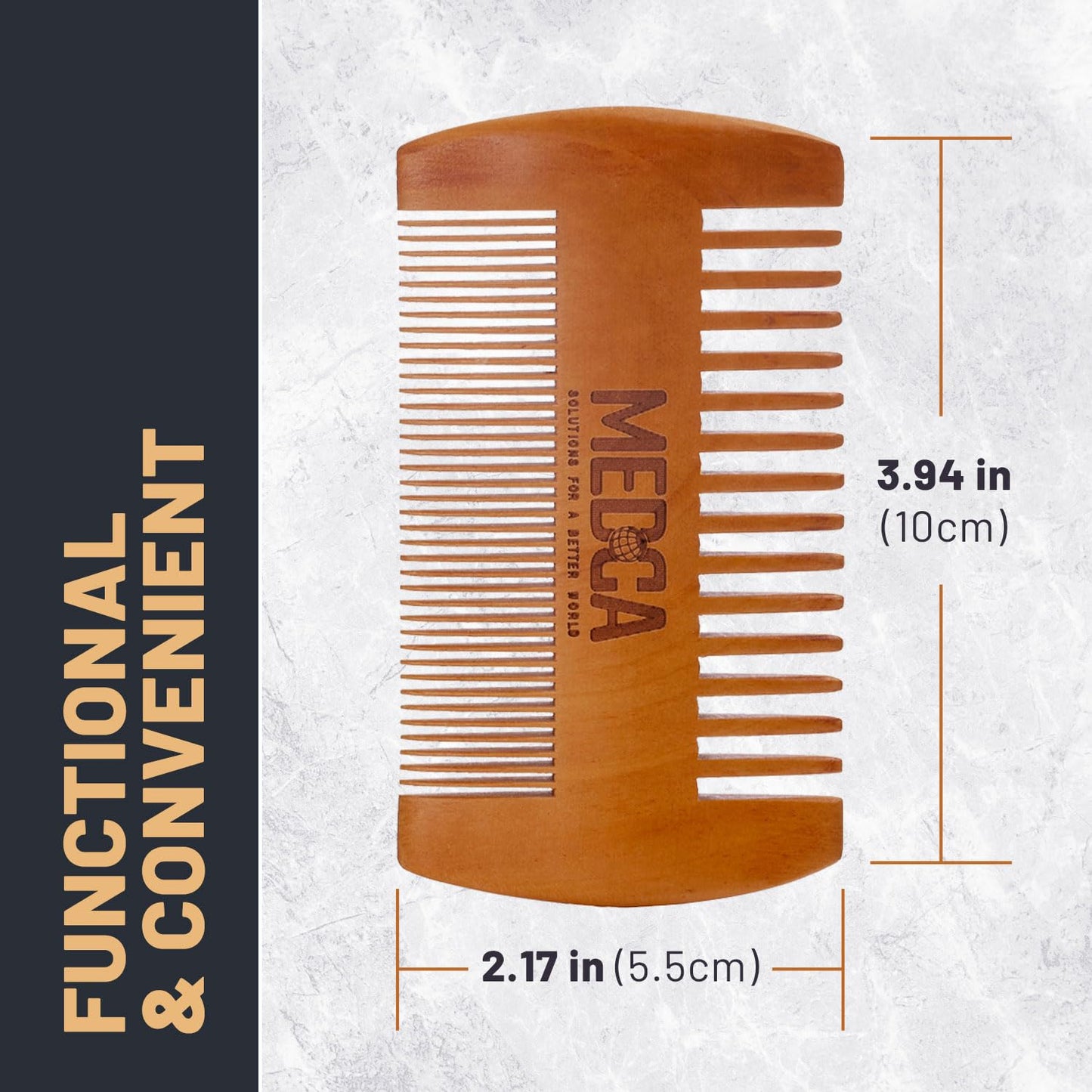 Wooden Beard Comb With Leather Case - Handcrafted Solid Beechwood Beard, Mustache and Head Hair Pocket Combs for Men Dual Action Fine & Coarse Teeth