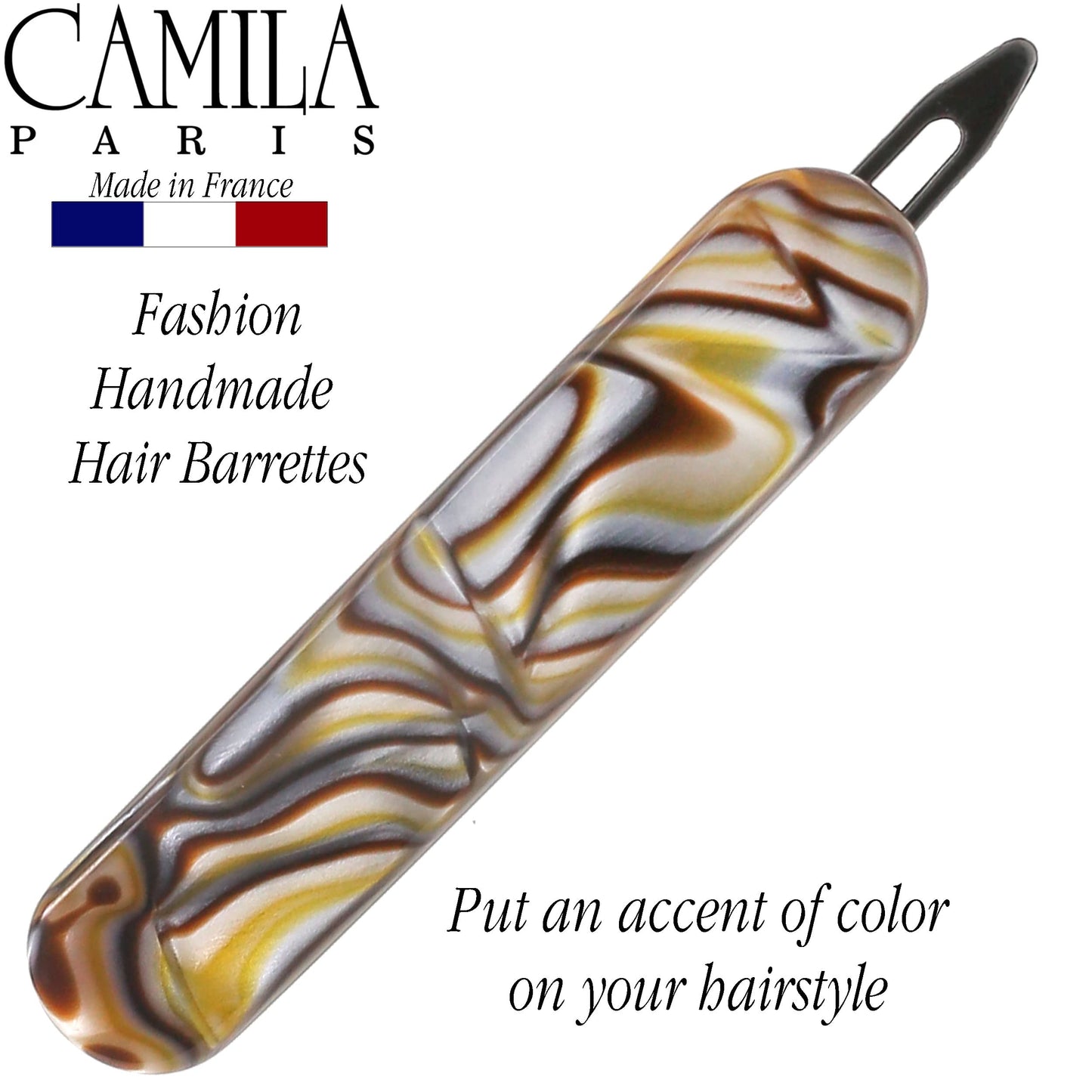Camila Paris CP2818 French Hair Barrette Clip for Girls, Handmade, Onyx, Metal-Free Closure Strong Hold Grip Hair Clips for Women, No Slip and Durable