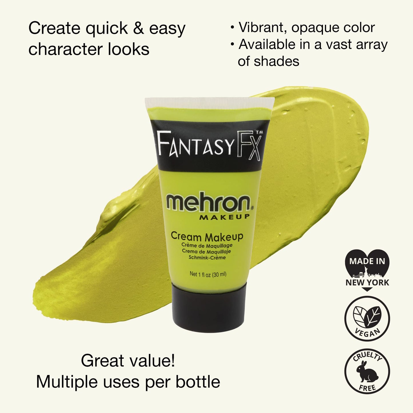 Mehron Makeup Fantasy FX Cream Makeup | Water Based | Halloween | Ogre Green Face & Body Paint For Adults 1 fl oz (30ml) (OGRE GREEN) | Made in the