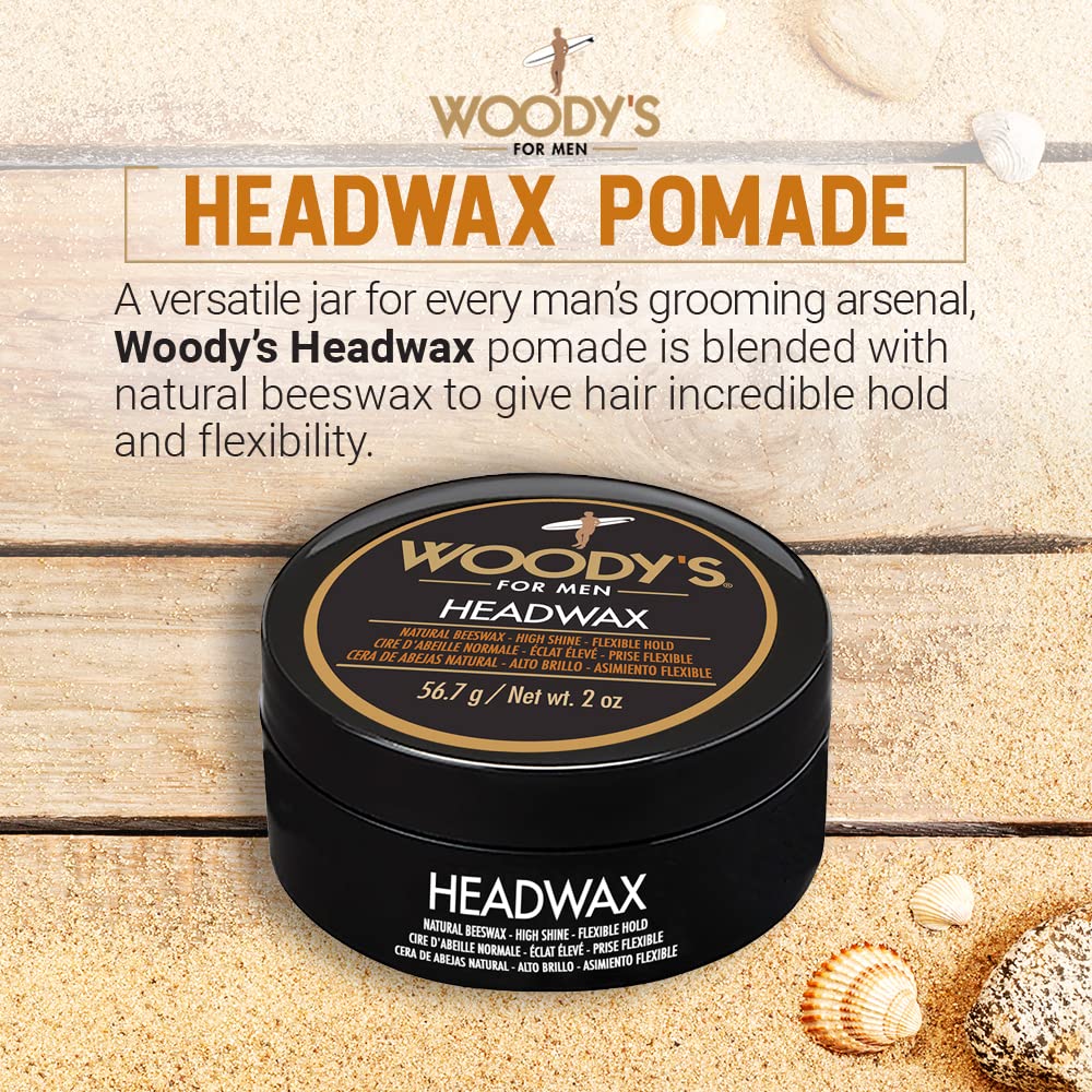Woody's Headwax Hair Styling Pomade for Men, Natural Beeswax, High Shine, Flexible Hold, Non-Sticky, Moldable Men’S Hair Wax for All Hair Types, 2 Oz