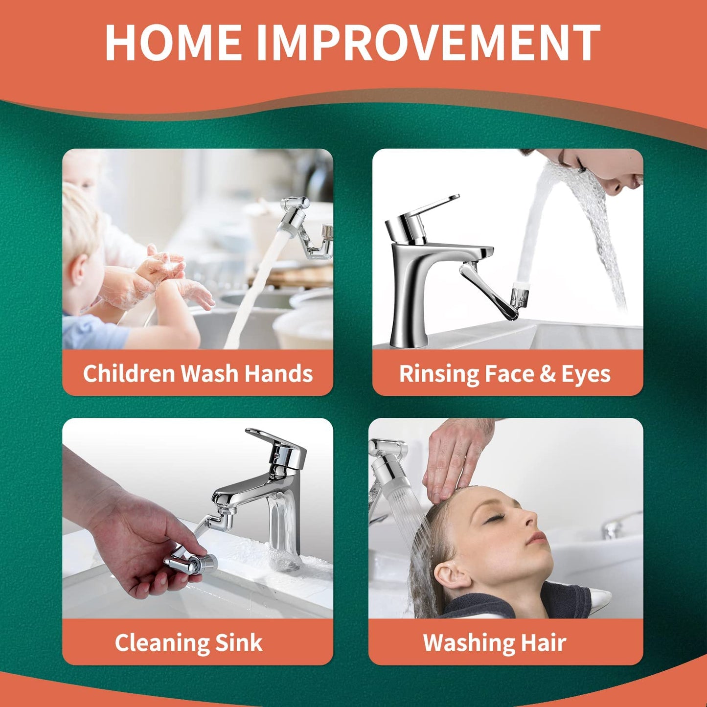 CECEFIN 1080° Swivel Faucet Extender – 2-Mode Rotatable Spray for Kitchen & Bathroom, Wash Hands, Hair, Face with Ease