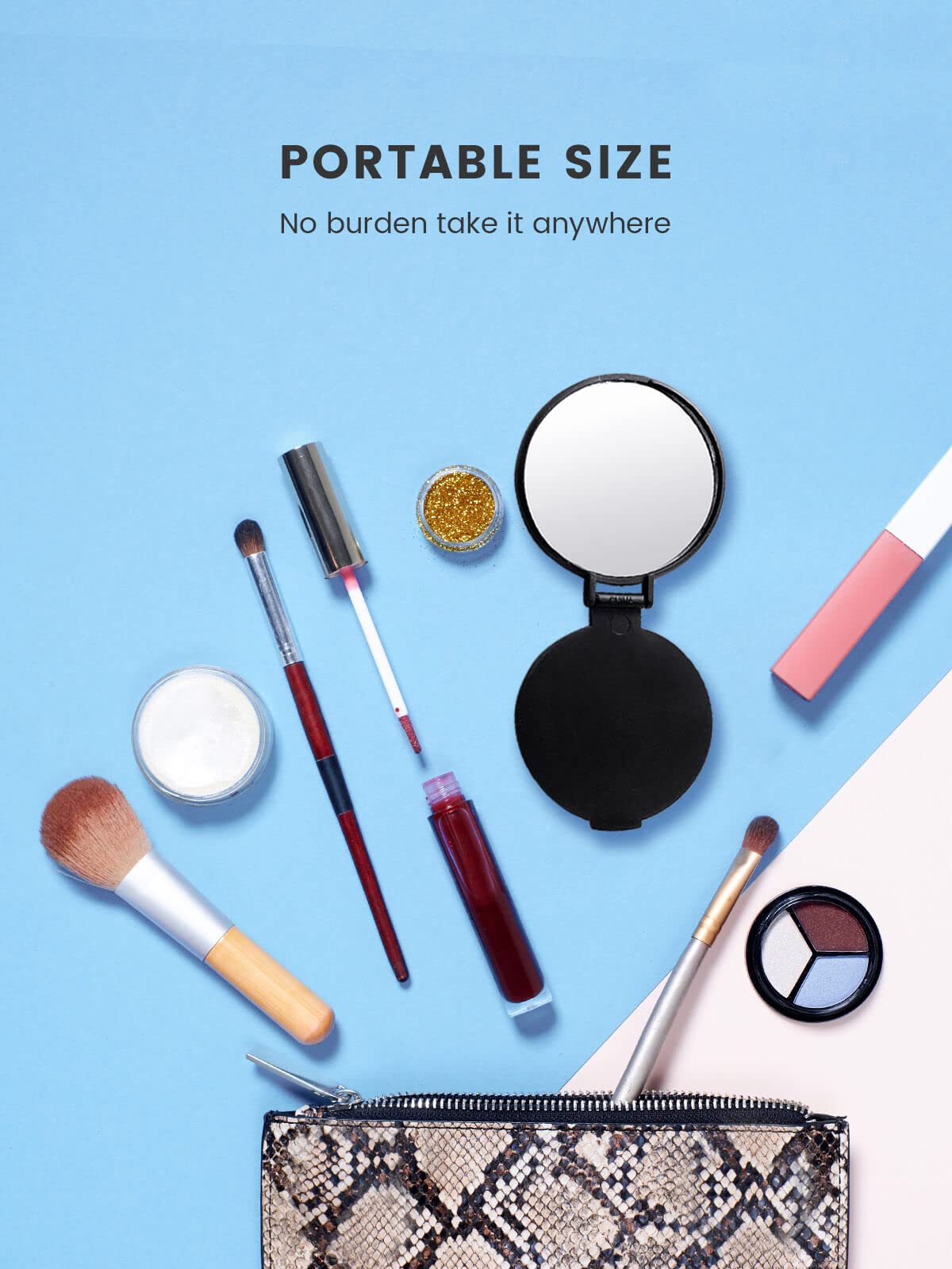 MOMIRA Compact Mirror Bulk Round Makeup Mirror for Purse, Set of 3, 2.6" L x 2.37" W (Black)