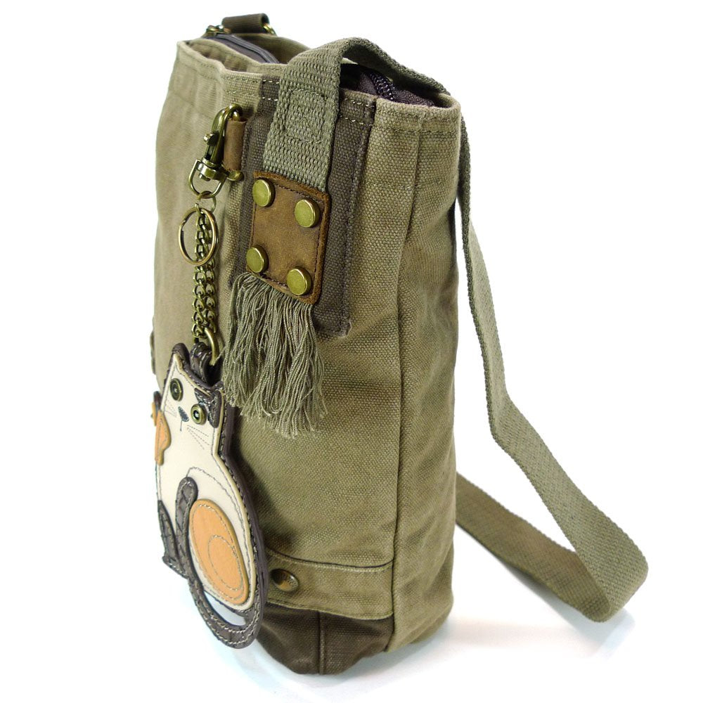 Chala Patchwork Crossbody Canvas Messenger Handbag - Olive (Cat)