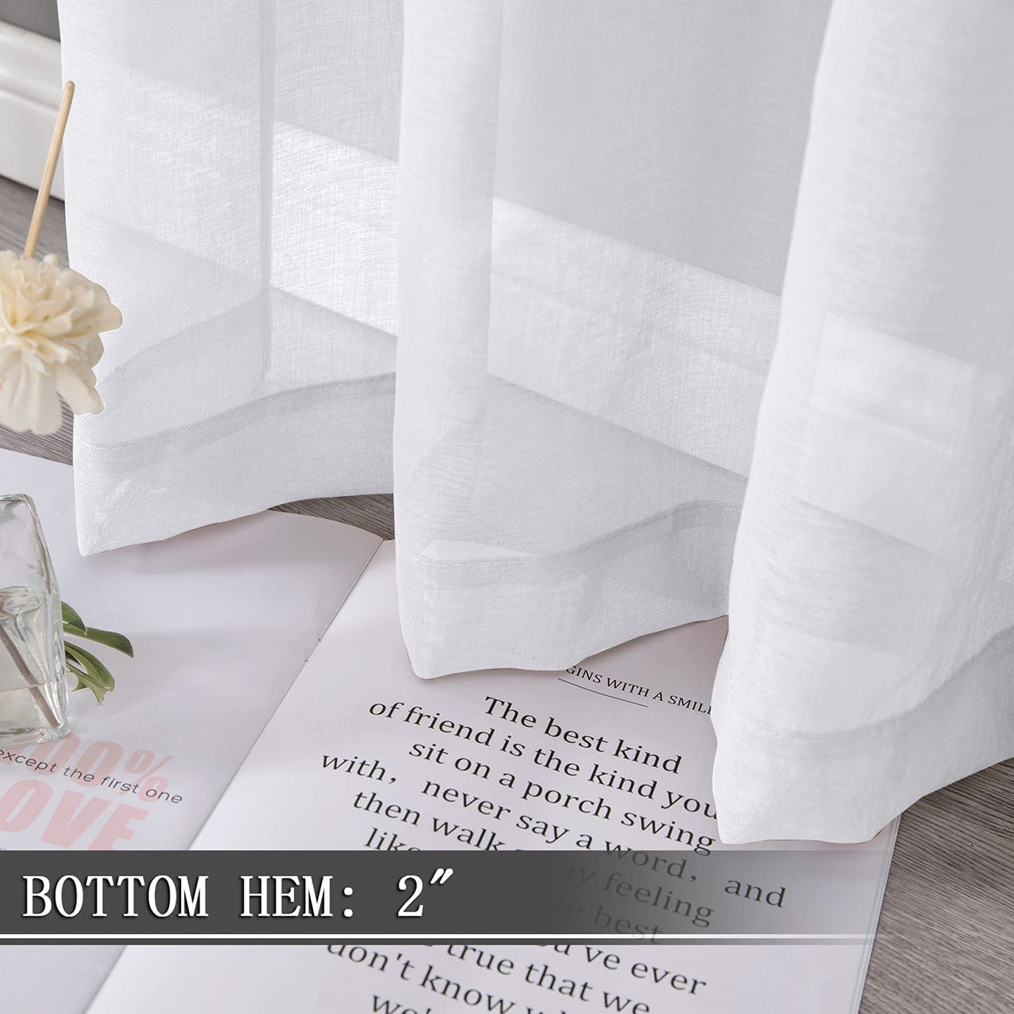 Tollpiz Short Sheer Curtains Linen Textured Bedroom Curtain Sheers Light Filtering Rod Pocket Voile Curtains for Living Room, 54 x 45 inches Long…