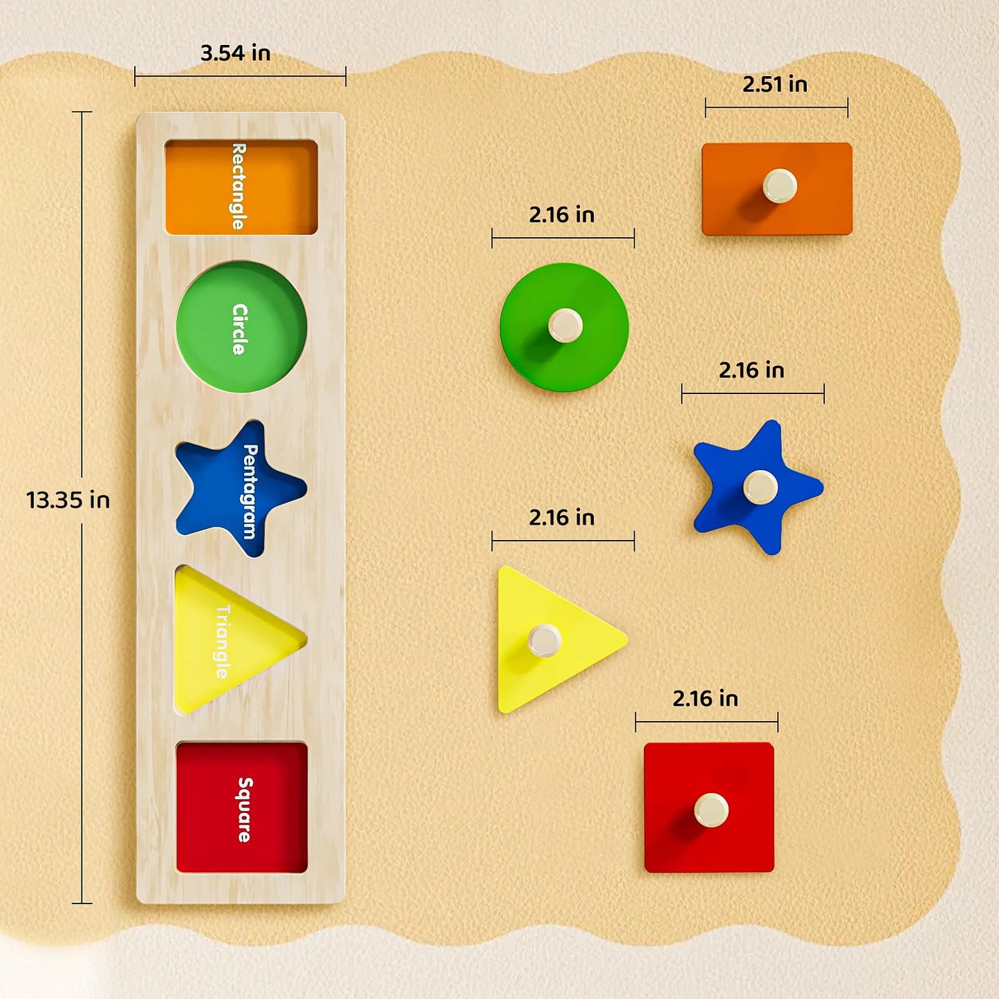 QODOFLR First Jumbo Knob Wooden Shape Puzzle – Montessori Sorting Toy for Toddlers Ages 1-3, Preschool Learning Peg Puzzle for Boys & Girls