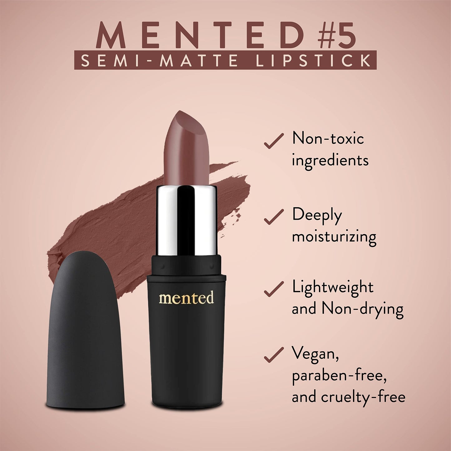 Mented Cosmetics Nude Lipstick for Women, Semi-Matte Long-Lasting Lip Stick, Moisturizing Vegan, Paraben & Cruelty-Free, Enhances All Complexions,