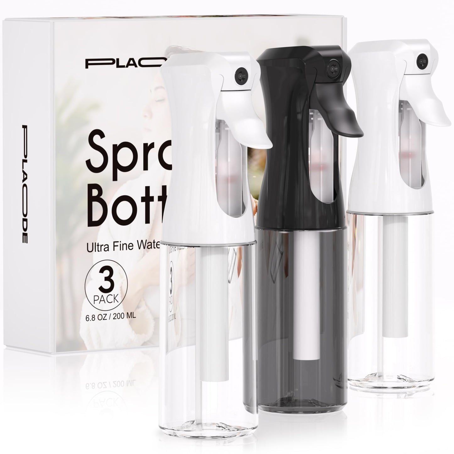 3 Pack Spray Bottle for Hair - Continuous Hair Spray Bottles Refillable Mister Sprayer for Hairstyling, Plants, Pets, Skincare, Cleaning (6.8 Beauty and Personal Care Plaode Default Title