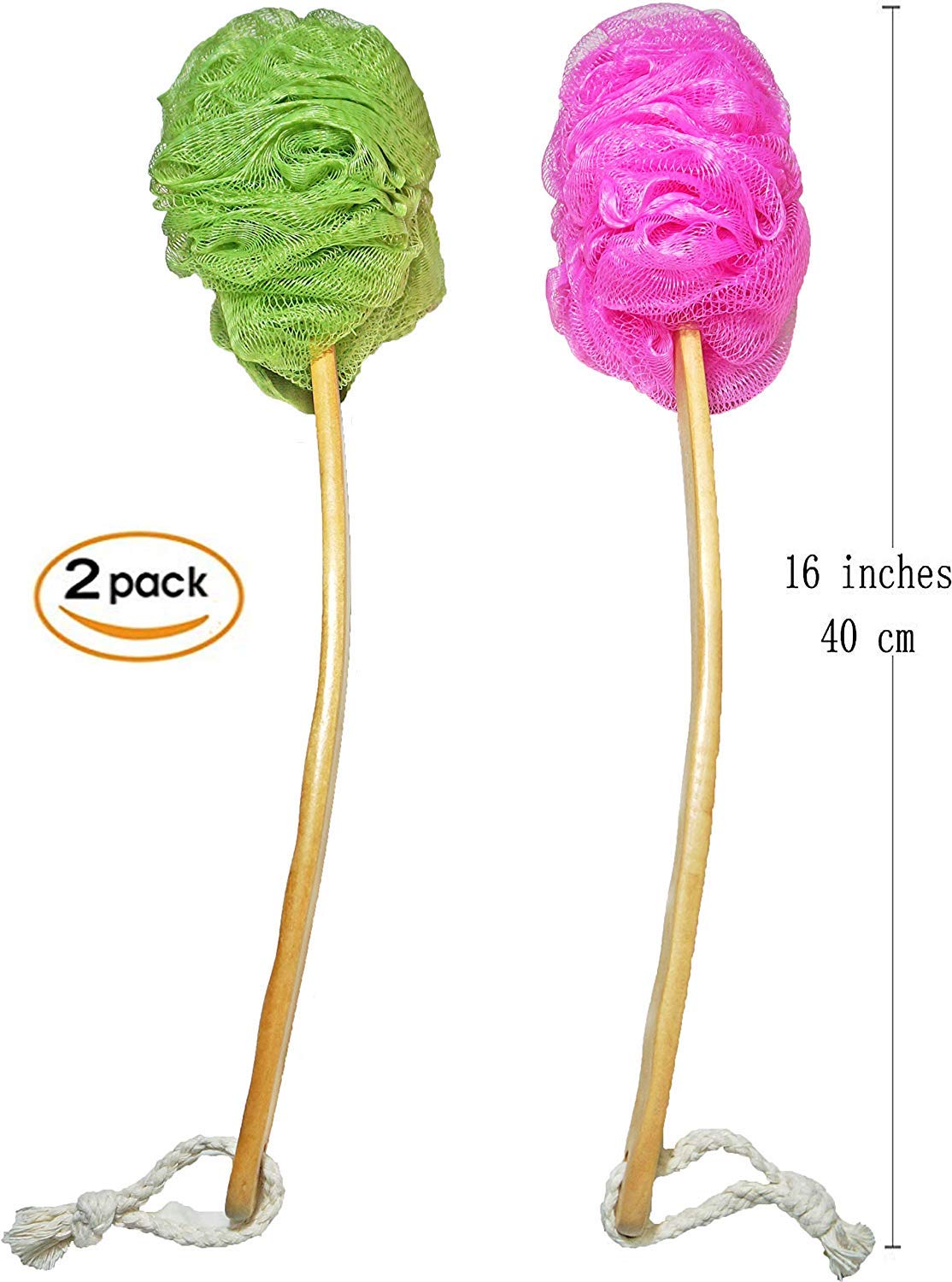 Shower Loofah Body & Back Scrubber - Exfoliating Loofah luffa loofa Bath Brush On a Stick - with Long Wooden Handle Back Brush for Men & Women - Easy