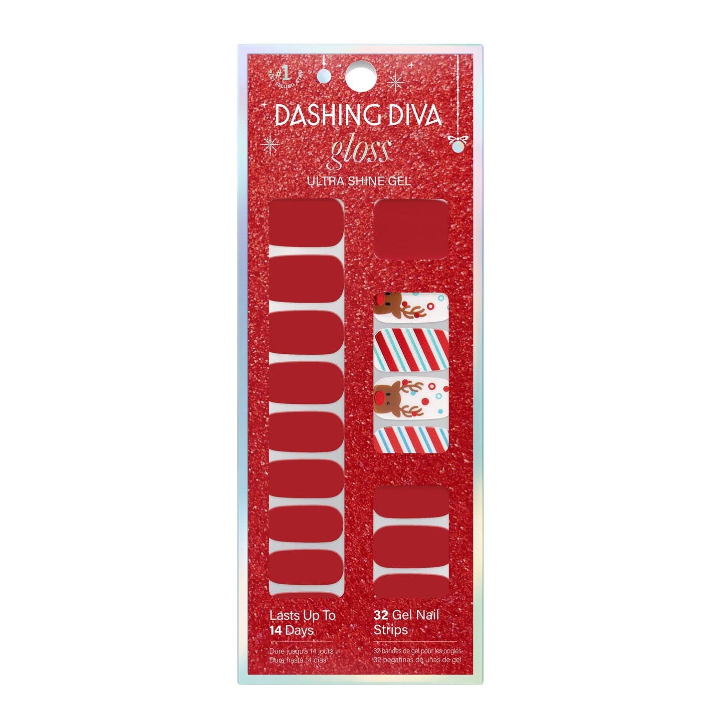 Dashing Diva Gloss Nail Strips - Santa's Helper - UV Free, Chip Resistant, Long Lasting Gel Nail Stickers - 3-Piece Manicure Set - Contains 32 Wraps Beauty & Personal Care Dashing Diva