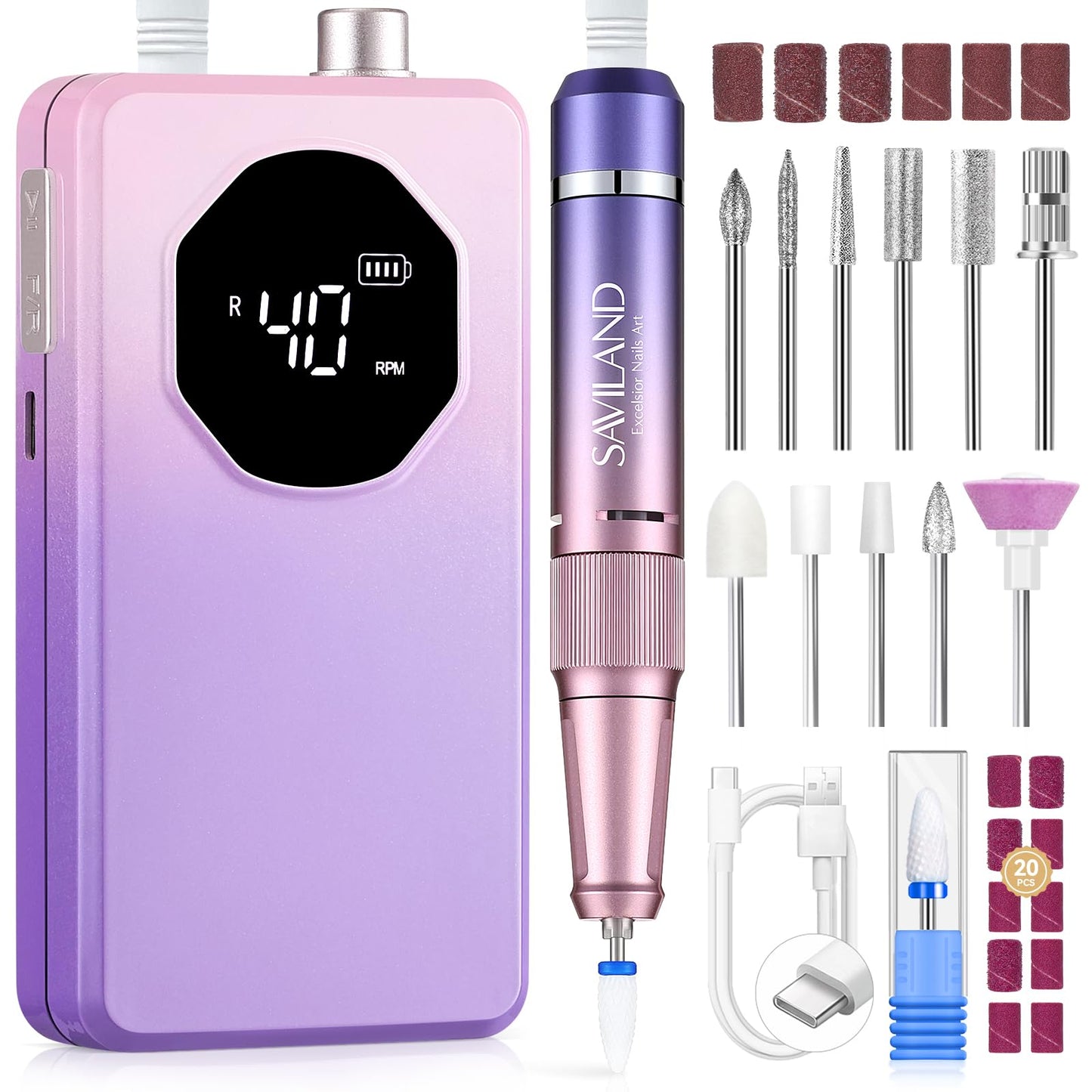 SAVILAND 2026 Nail Drill Professional: 40000RPM Electric Nail Drill 30S Fast Removal for Acrylic Nails Low Noise Electric Nail File Long-Lasting Beauty and Personal Care SAVILAND Default Title