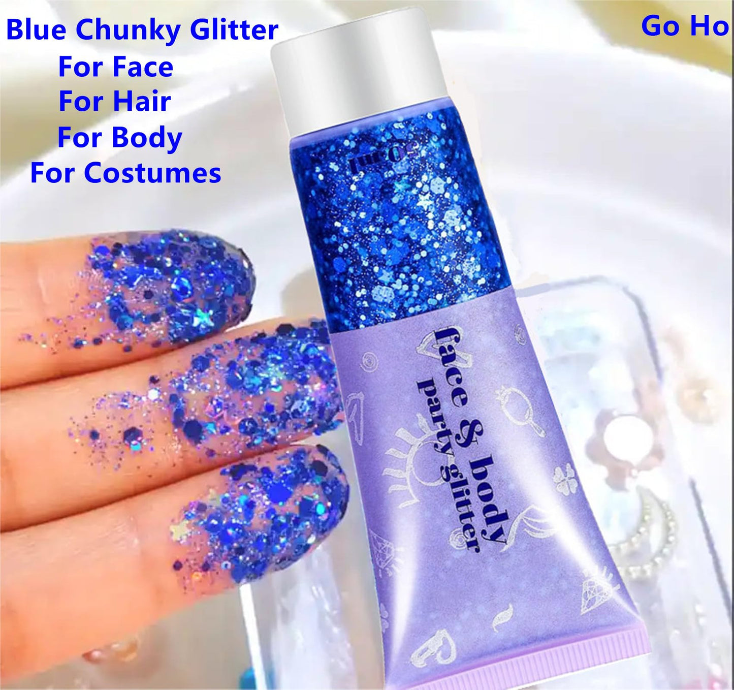 Go Ho Clear Baby Blue Body Glitter,Singer Concerts Face Glitter Makeup,Holographic Chunky Sequins for Eye Lip Hair Nails,Festival Rave Accessories Beauty and Personal Care Go Ho