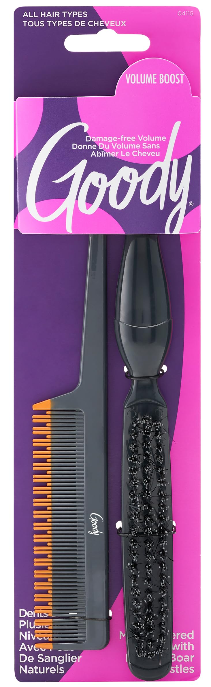 Goody Volume Boost Teasing Brush & Comb Set | Boar Bristle Damage-Free Root Lift & Backcombing Tool for Volumizing & Texture | Works on All Hair Types